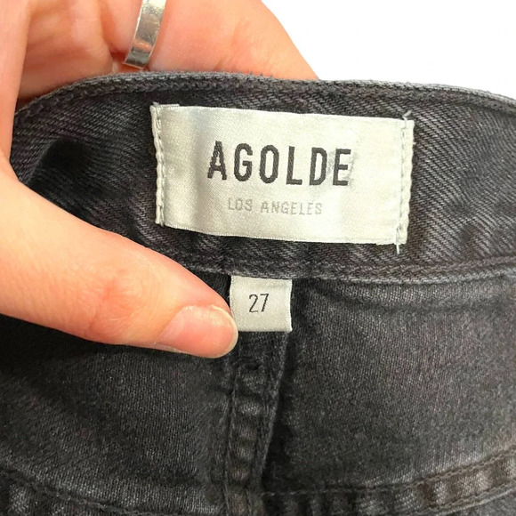 Agolde Lana Straight Jeans Disorder Wash Denim Distressed Charcoal Black Size 27 - Picture 7 of 9